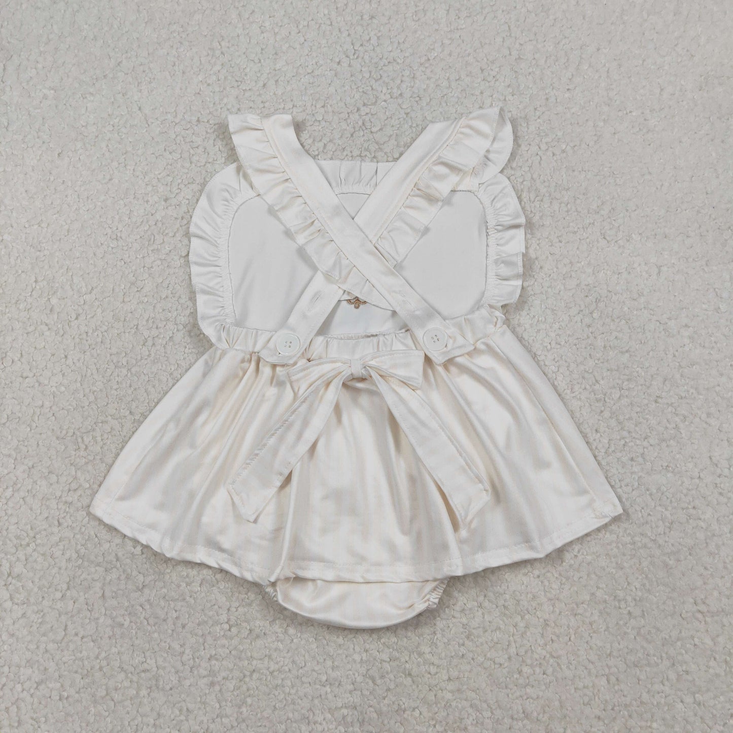 RTS NO MOQ(In Stock ) SR3306 Embroidered cross bow lace beige vest jumpsuit.