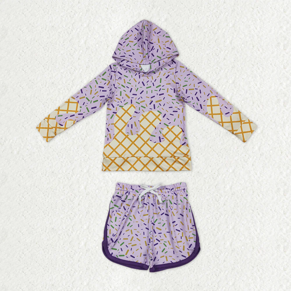 RTS NO MOQ(In Stock) baby boys clothes ice cream hooded long Sleeve Shorts sets