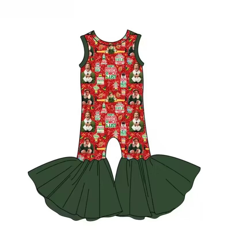 custom moq 5 eta 6-7weeks baby girls clothes Christmas green sleeveless Summer jumpsuit