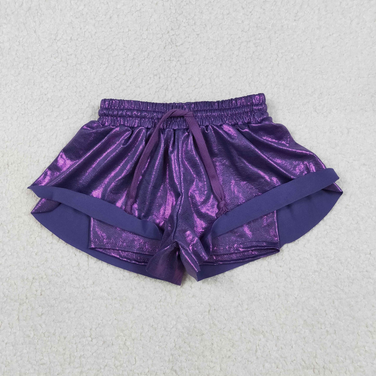 RTS NO MOQ(In Stock) Solid Color Purple Leather Shorts