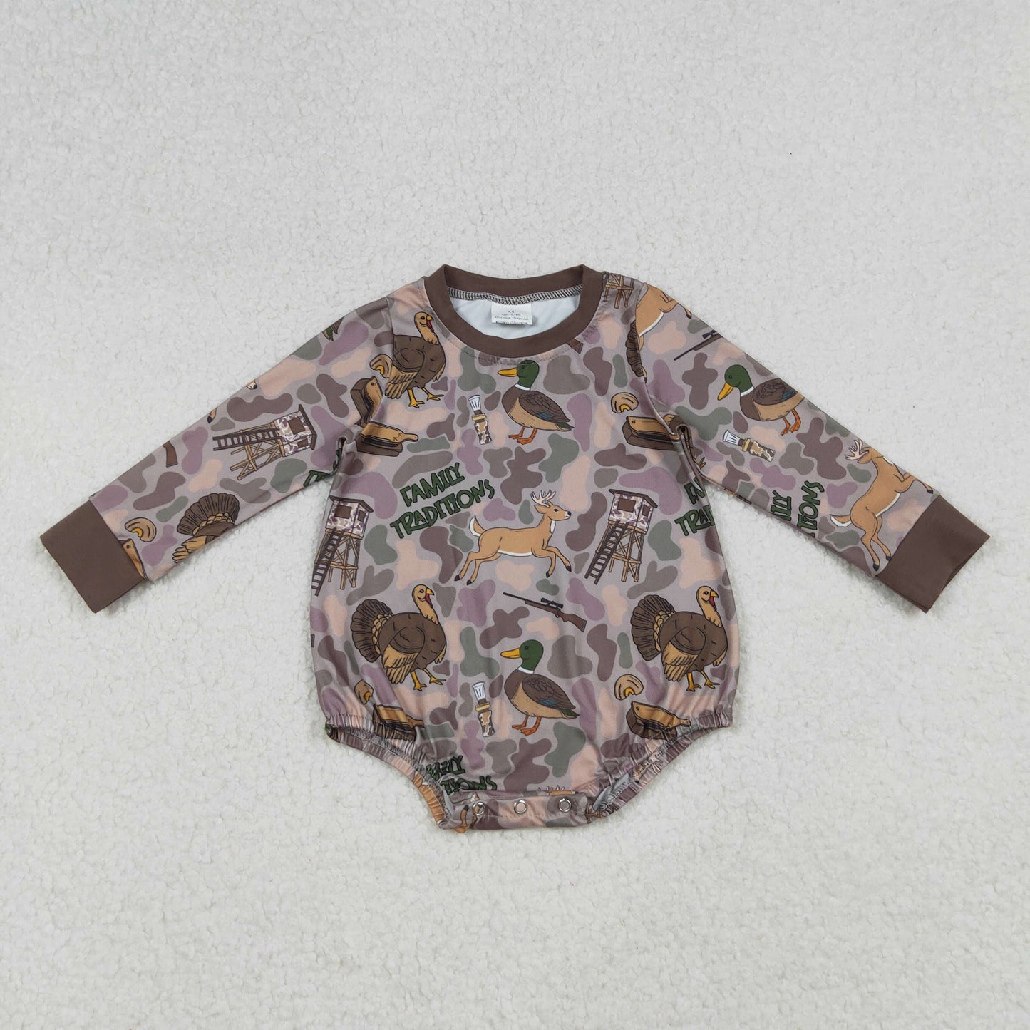 RTS NO MOQ(In Stock) LR2440 Duck Camo Brown Long-Sleeved Bodysuit