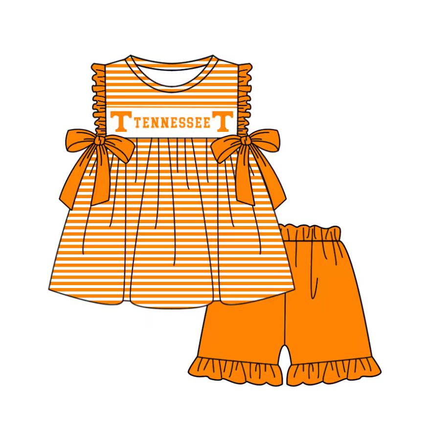 Custom moq 5 mix size milk silk summer teams baby girl boys clothes orange short sleeve shorts sets 2 and brief sets and dress and rompers 2 series