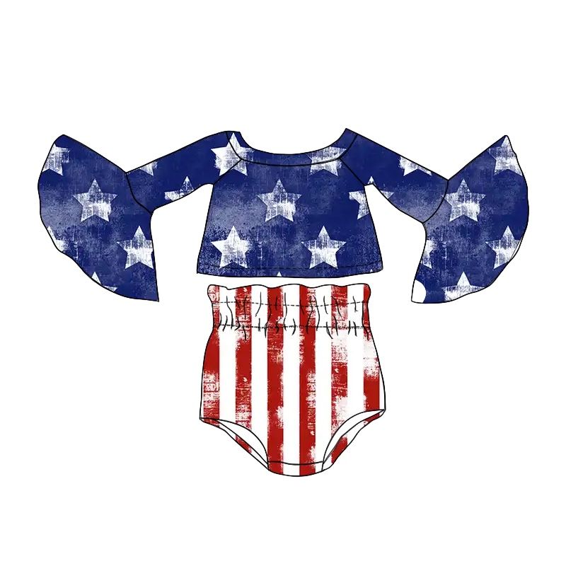 GBO0239 Star navy blue long-sleeved red and white striped briefs suit