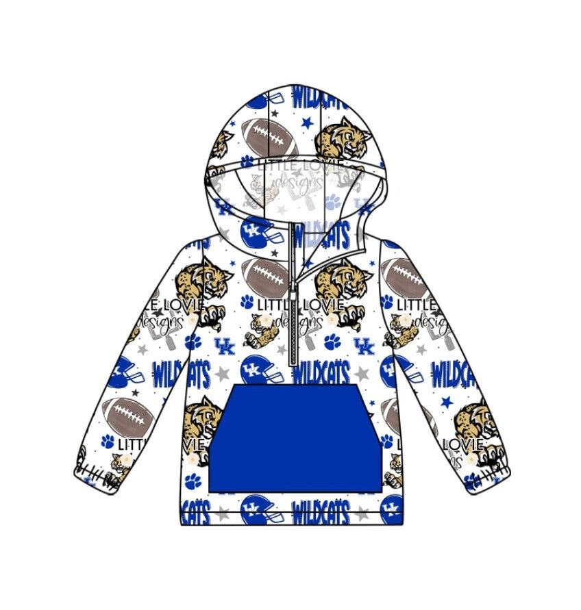Custom moq 3 eta 6-7weeks team baby boys clothes WILDCATS blue hooded long sleeve top