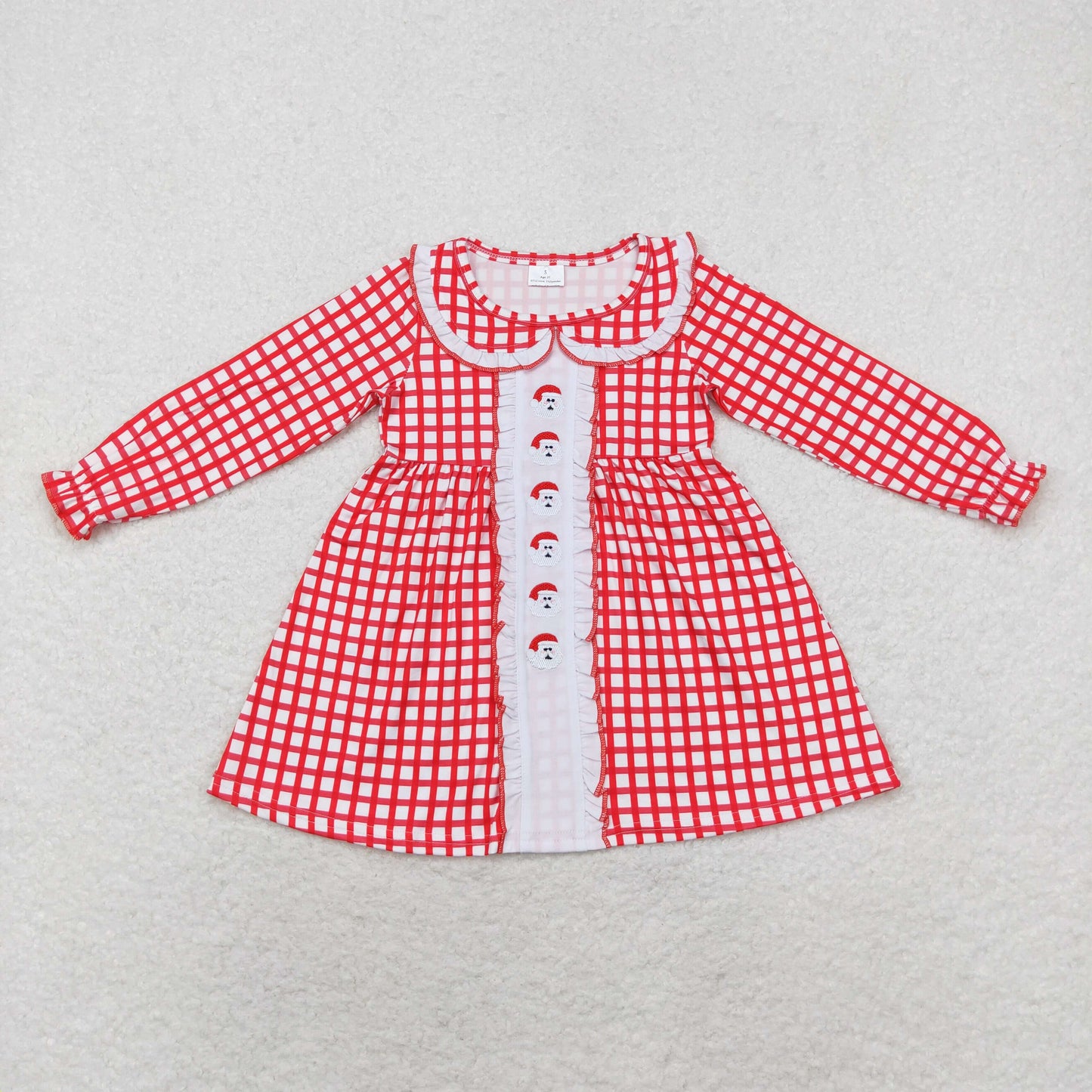 RTS NO MOQ(In Stock) GLD0612 Embroidered Santa Claus red plaid doll collar long-sleeved dress