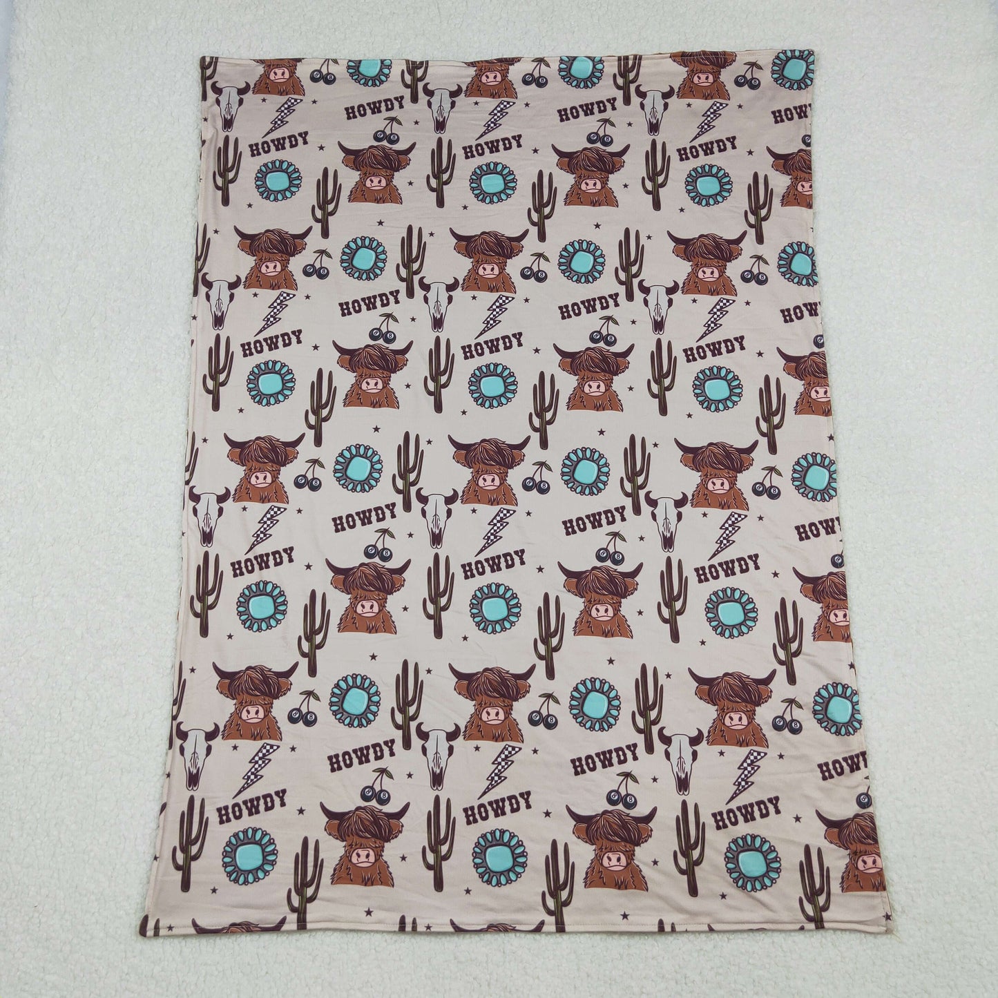 RTS NO MOQ(In Stock) BL0153 Howdy Gemstone Cactus Alpine Bull Head Brown Baby Blanket