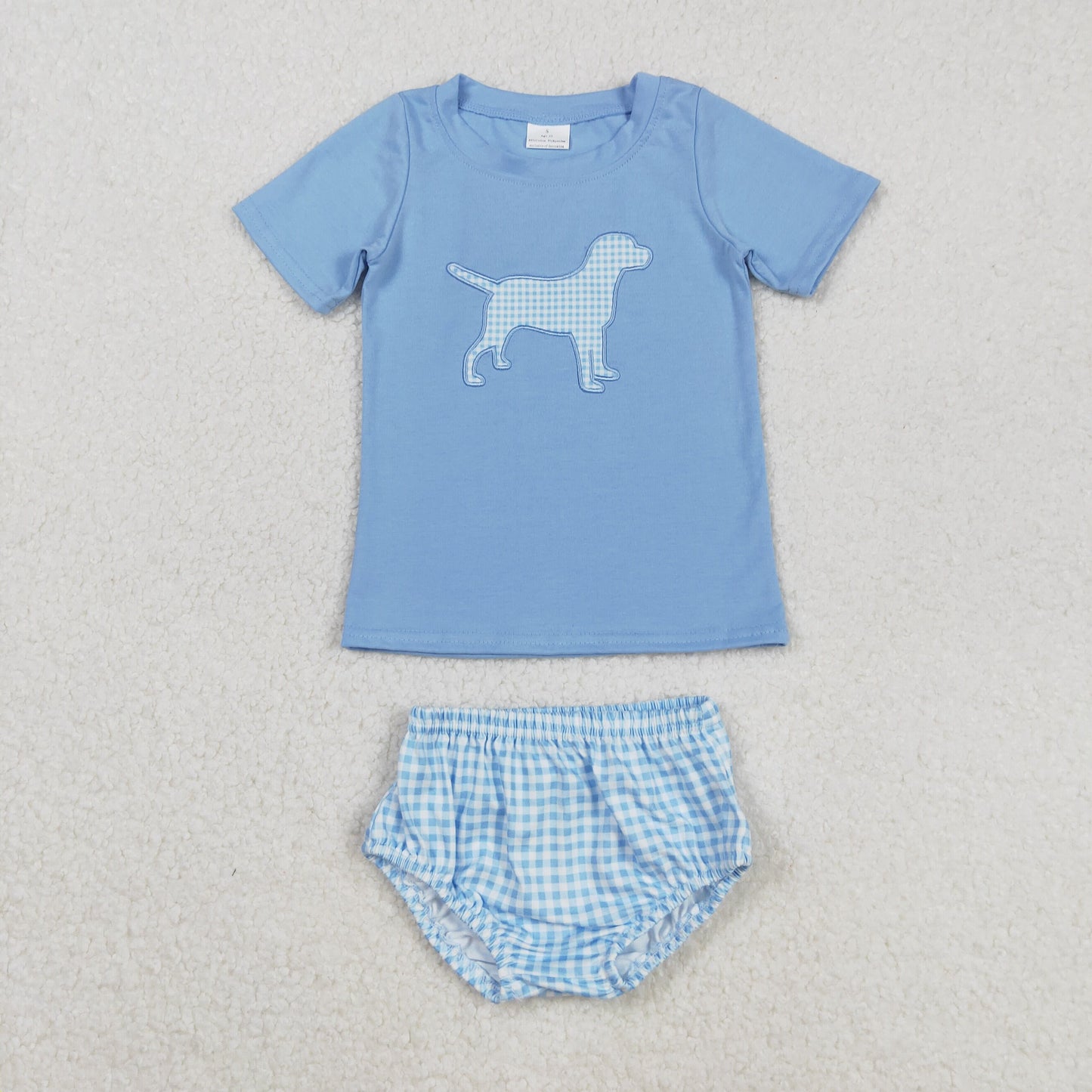 RTS NO MOQ(In Stock) GBO0470 Embroidered Plaid blue puppy short-sleeved briefs set