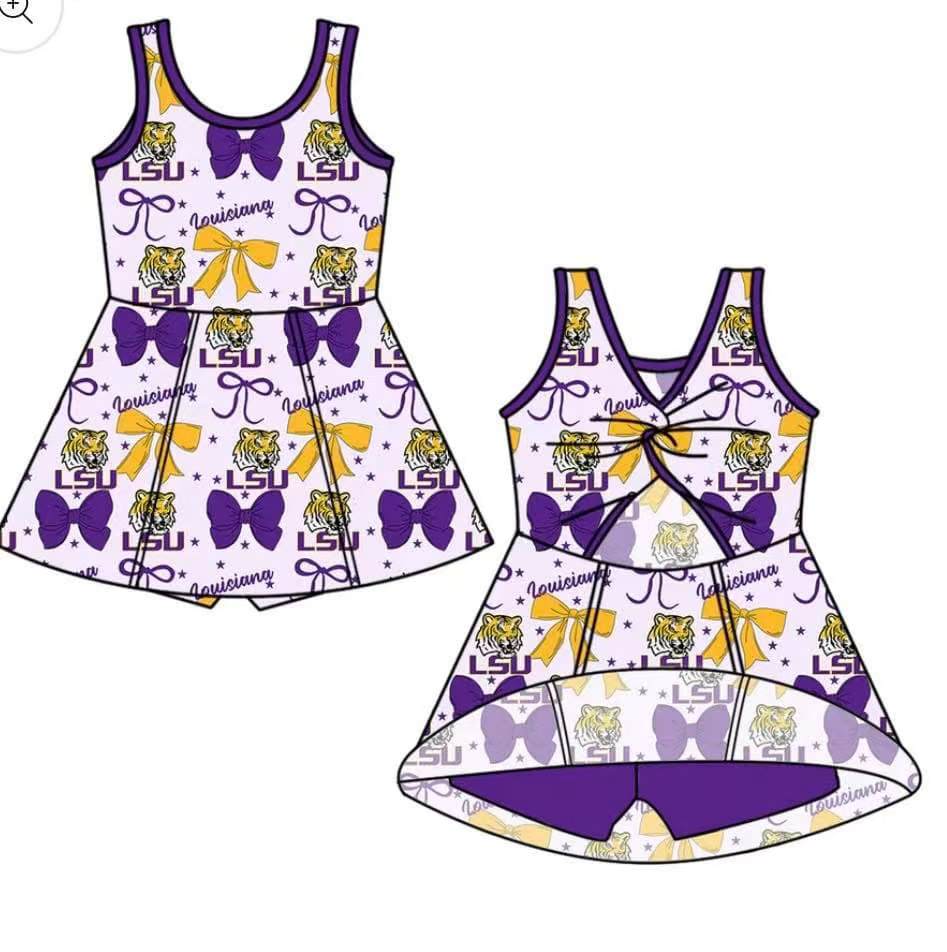 Custom moq 5 mix size milk silk eta 6-8weeks summer teams red baby girls clothes team sleeveless skirts purple color dress