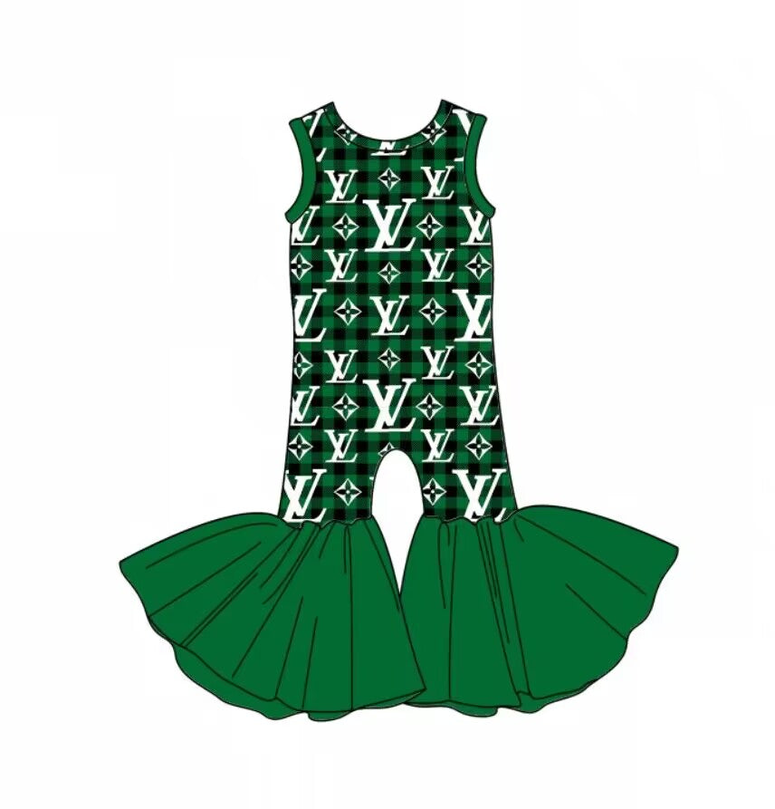 custom moq 5 eta 6-7weeks baby girls clothes sleeveless green Summer jumpsuit