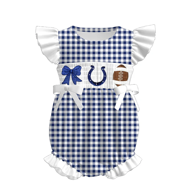 Custom summer teams baby girls clothes team blue short sleeve shorts sets dress romper-25.7.19