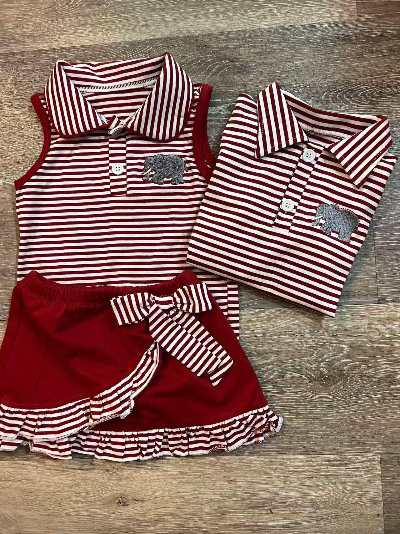 Custom moq 5 each style eta 6-7weeks baby girl clothes team Striped short-sleeved shorts suit