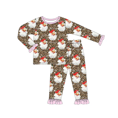 Deadline October 11 custom no moq eta 6-8weeks Brown leopard print long-sleeved suit with Santa Claus pattern