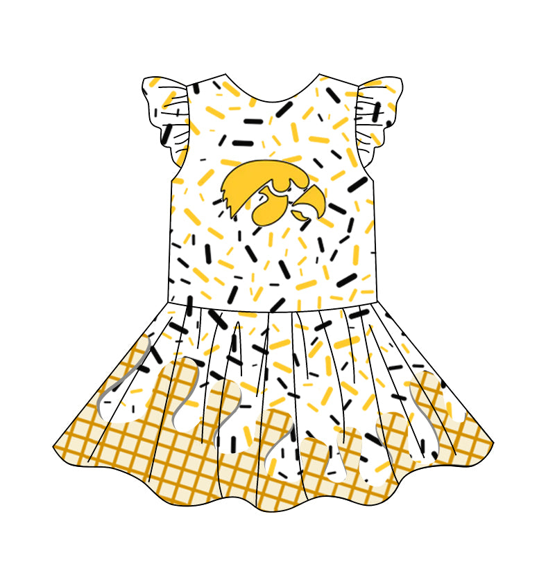 custom moq 3 eta 6-7weeks baby girls clothes team flying Sleeves Dress