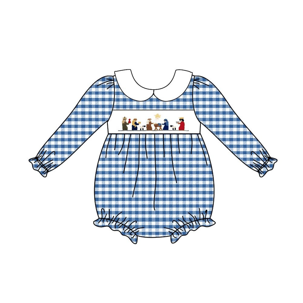 Deadline September 11 custom no moq eta 6-8weeks Green plaid long-sleeved romper with baby collar