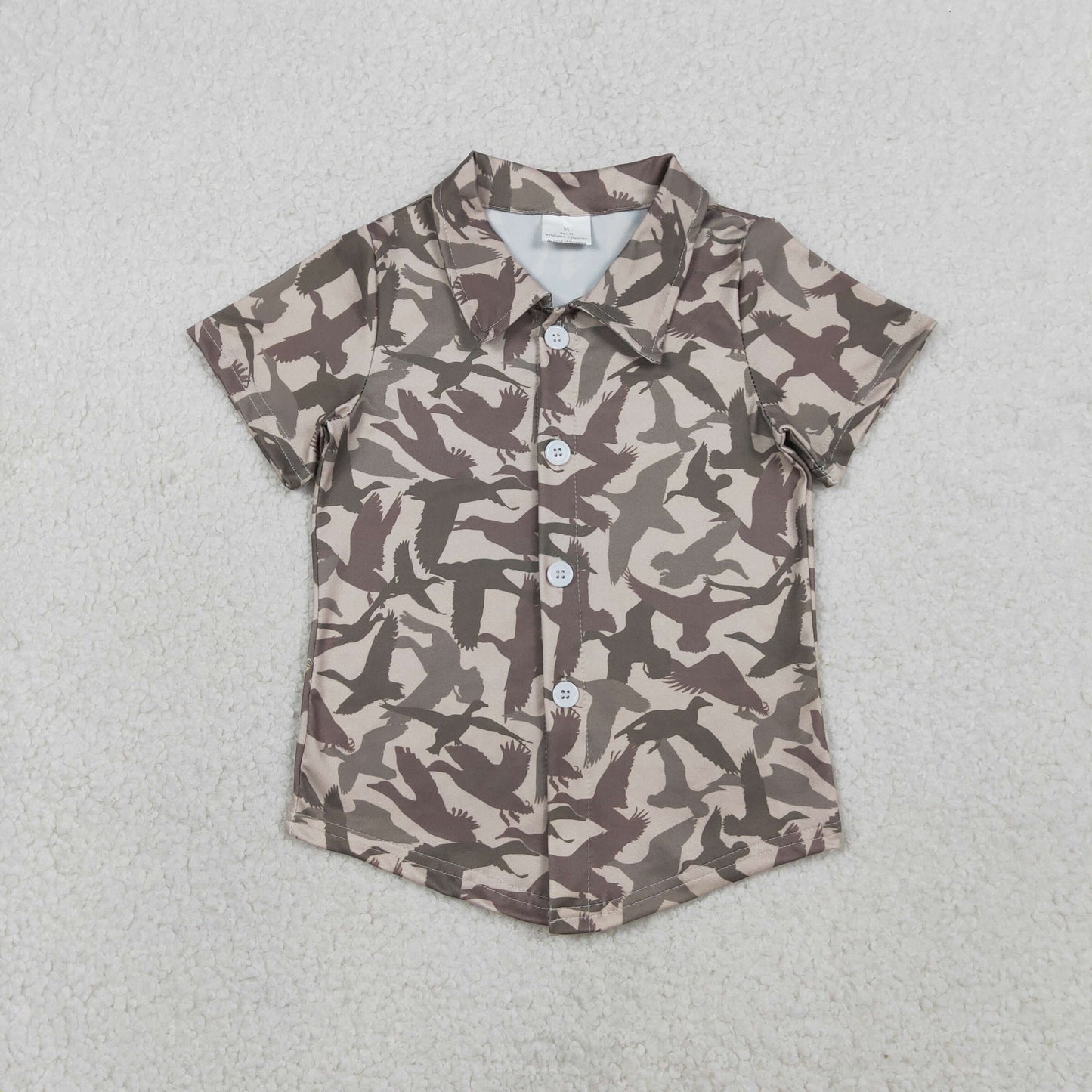 RTS NO MOQ(In Stock) BT1562 Duck Pattern Brown Button-Up Short-Sleeve Top