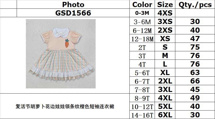 RTS NO MOQ ETA 5/7days Arrived GSD1566 Easter carrot lace doll collar striped orange short-sleeved dress