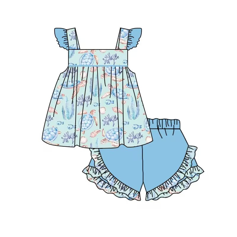 Deadline: May 27 custom no moq eta 5-6week Turtle girl short sleeve shorts suit