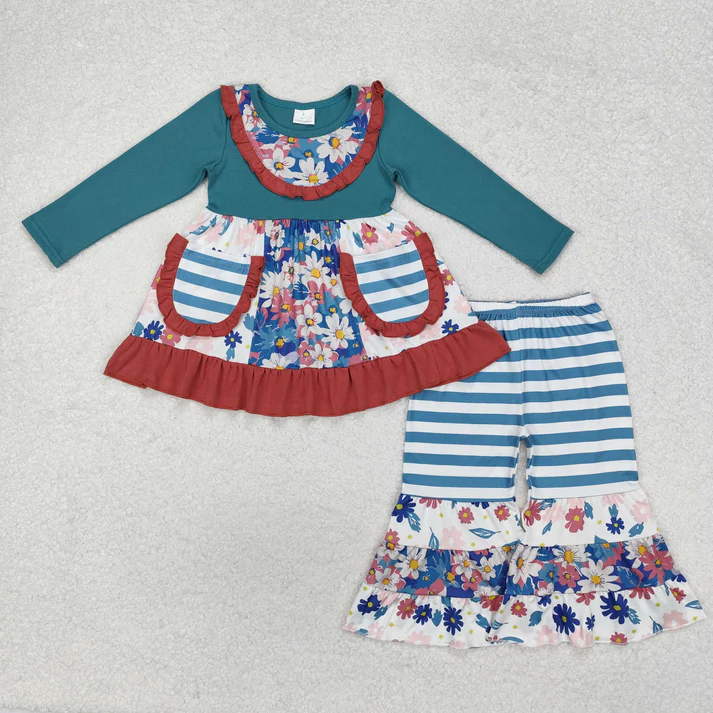 RTS NO MOQ Sibling baby girl clothes floral short sleeve pants Sets