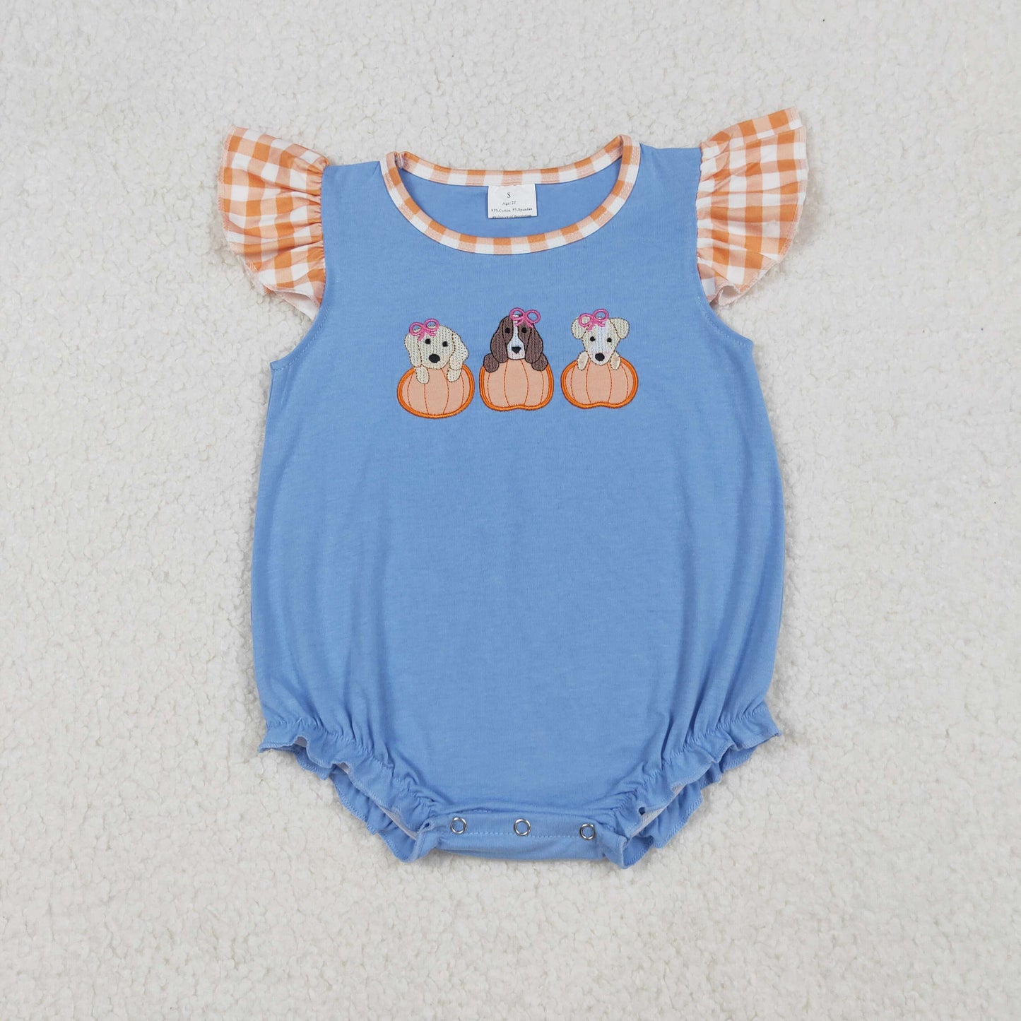 RTS NO MOQ(In Stock) SR3191 Embroidered butterfly pumpkin puppy blue vest bodysuit