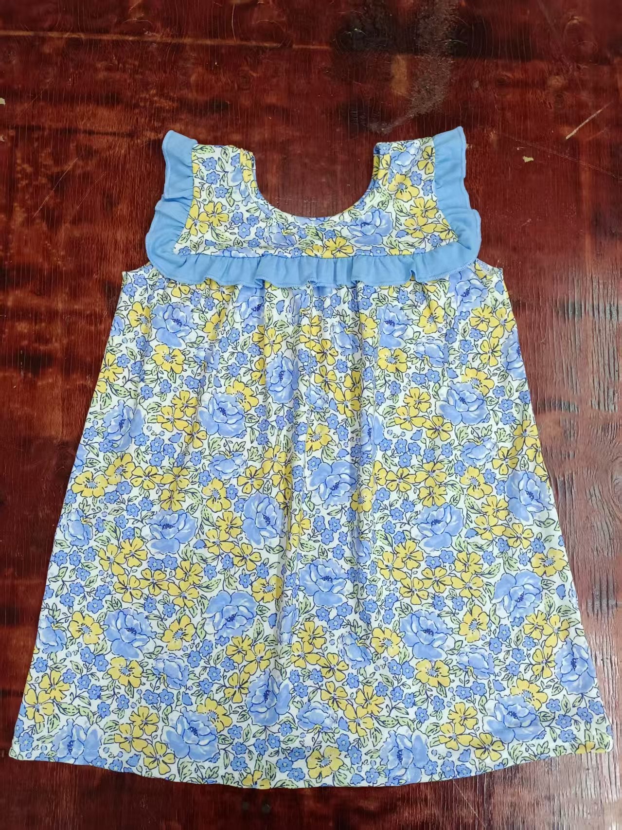 Custom moq 3 eta 6-7weeks baby girl clothes floral blue sleeveless dress