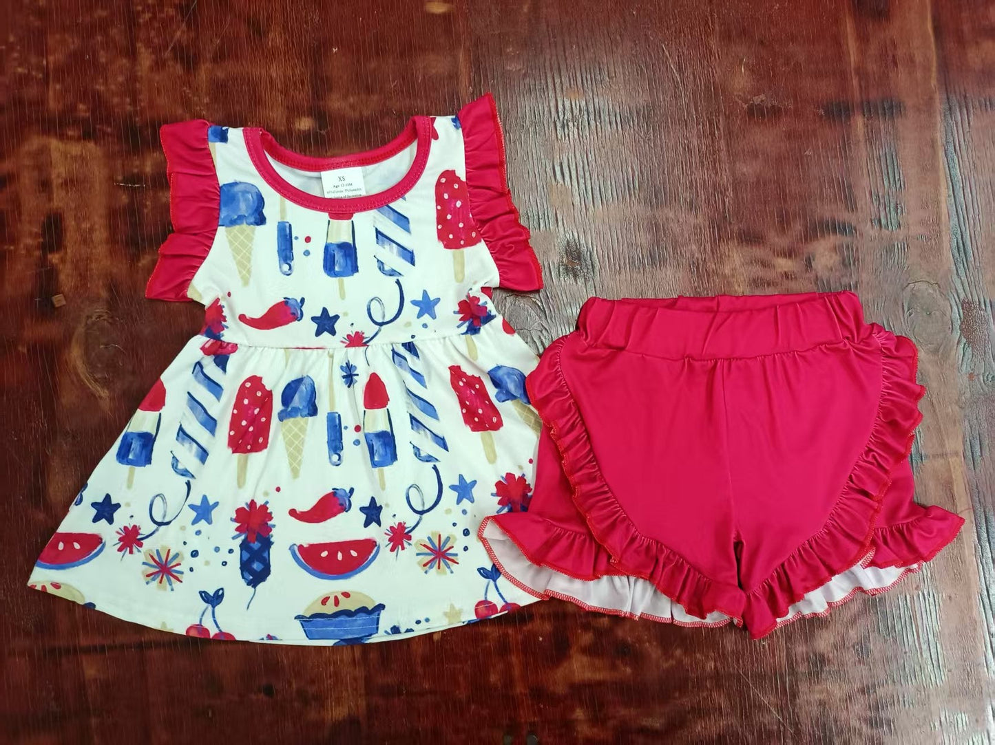 Custom moq 3 eta 6-7weeks baby girls clothes ice cream sleeveless shorts sets