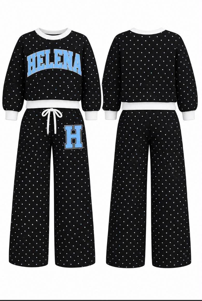 custom moq 5 mix size ENSNHS0101 Adult To Match Kids Letter Print Black White Polka Dot Top and Wide Leg Pants Set
