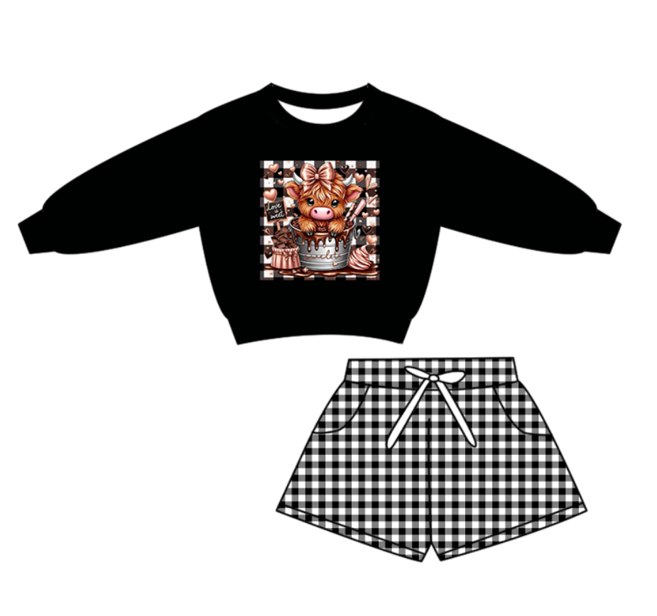 Custom moq 5 mix size milk silk summer baby girls clothes black long sleeve shorts sets-25.10.28