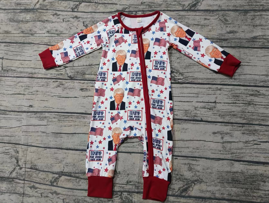 Custom moq 3 eta 6-7weeks Flag-Business Card-Character-Five-Pointed Star Pattern White Long Zipper Bodysuit