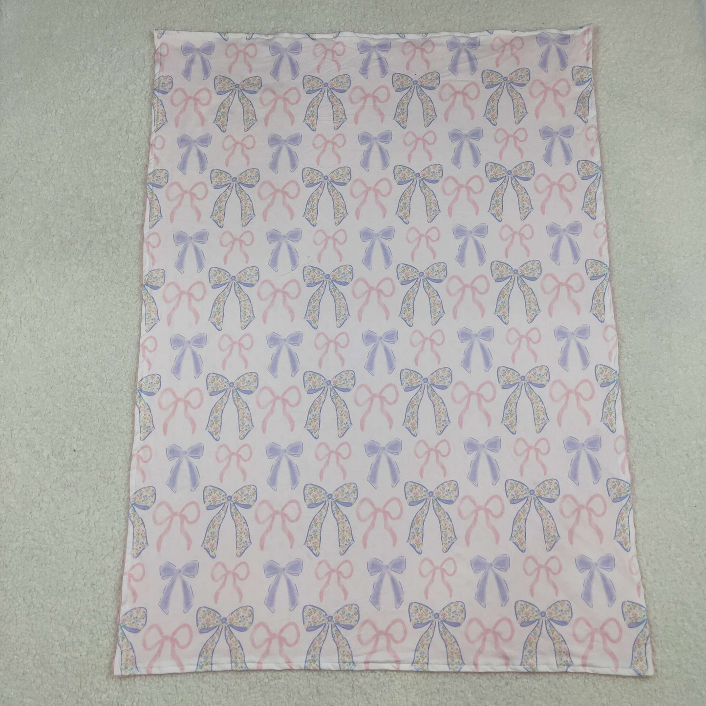 RTS NO MOQ(In Stock) BL0191 Powder Blue Bow Pattern Baby Blanket