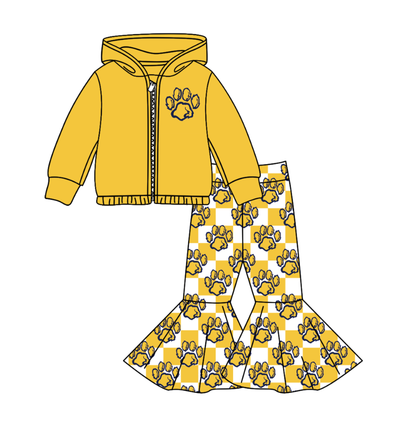 Custom moq 5 mix size milk silk summer teams baby girl clothes yellow hooded long sleeve pants sets-25.10.31