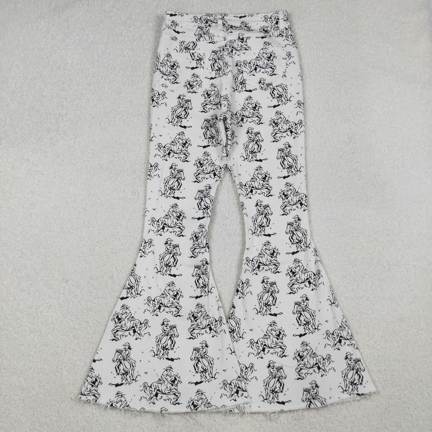 RTS NO MOQ(In Stock) P0296 Adult White Horse Denim Pants