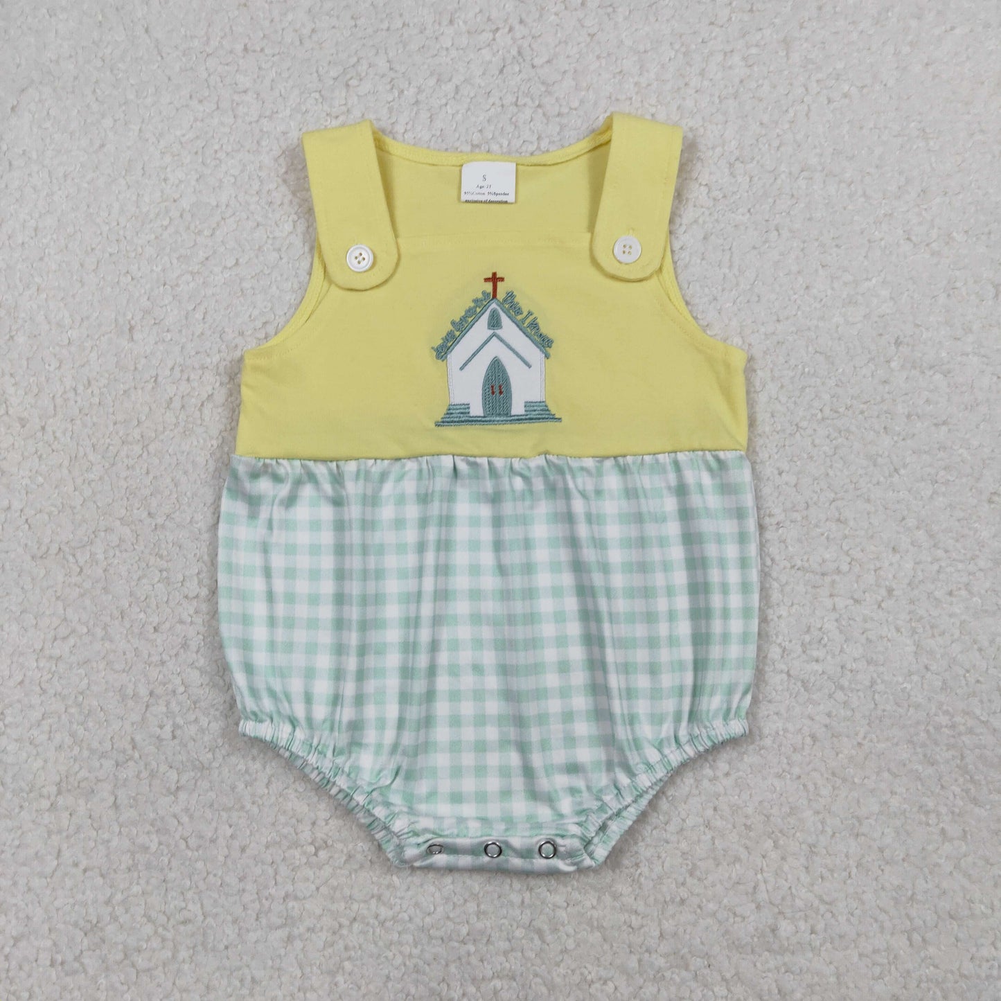RTS NO MOQ(In Stock ) SR3703 Embroidered Cross Green Plaid Yellow Vest Jumpsuit
