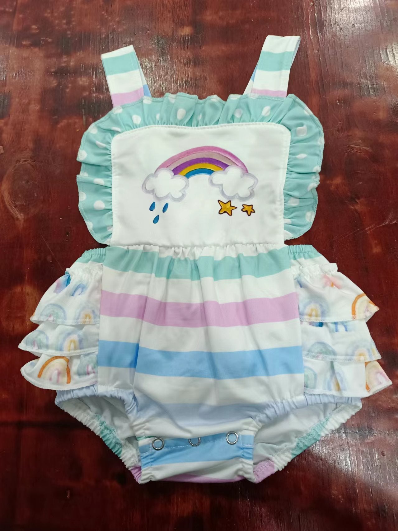 custom moq 5 eta 4-6weeks mix size baby girls clothes rainbow striped suspender summer Romper