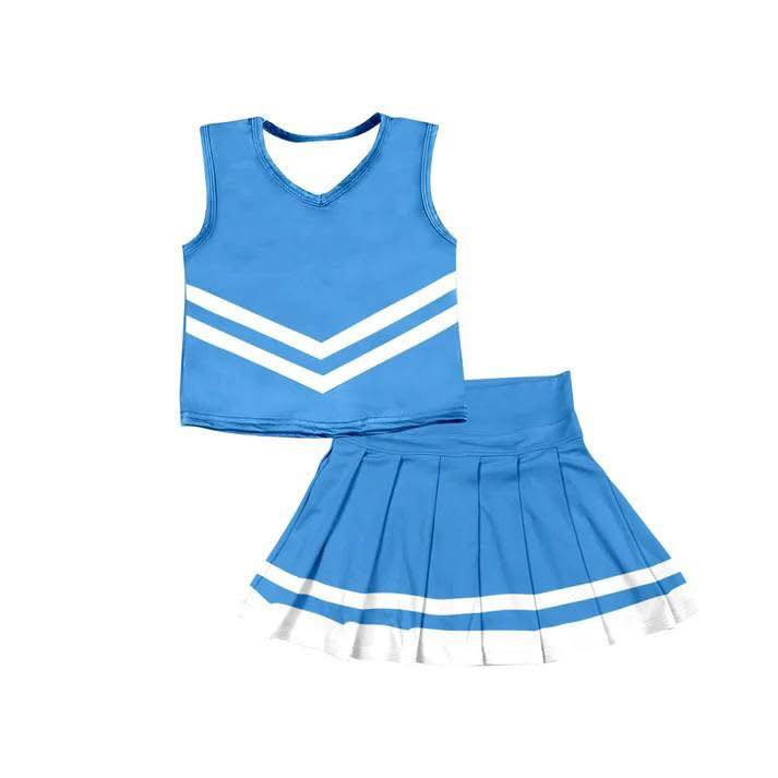 Custom moq 5 each style eta 6-7weeks baby girl clothes team blue sleeveless skirts sets-25.8.11