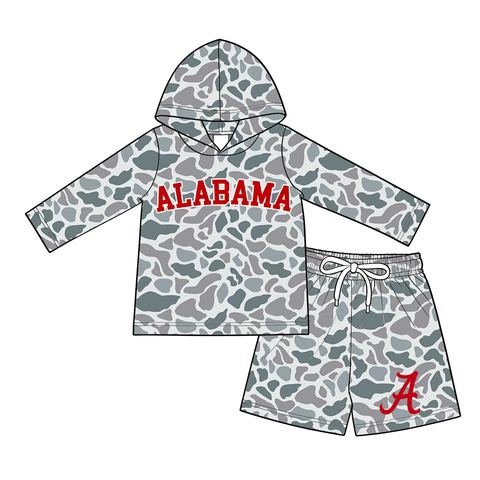 custom moq 5 mix size LYWD0302 Adult Camo Long Sleeve Hooded Top Matching Camo Shorts Two Piece Clothes Set