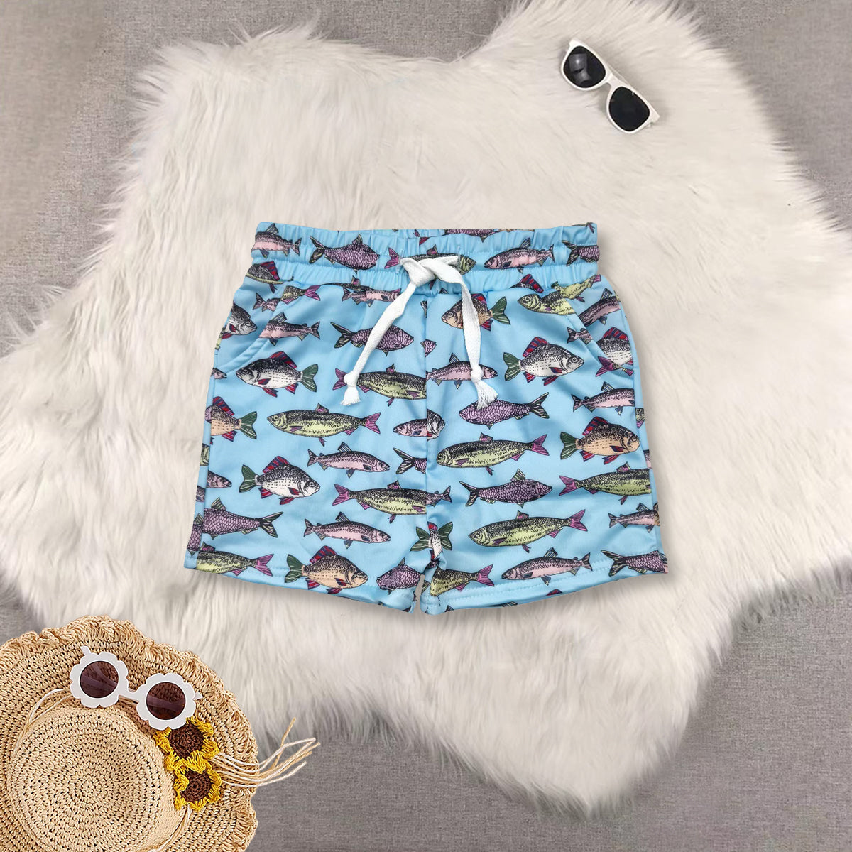 RTS NO MOQ Sibling baby boys clothes white Short Sleeve Suit & Top and swimtrunks
