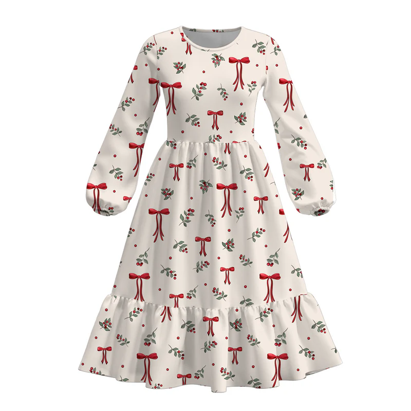 Custom moq 5 each style eta 6-7weeks baby girl bow long sleeve pants set 1 and pants set 2 and dress and romper 1 and romper 2 and adult dress