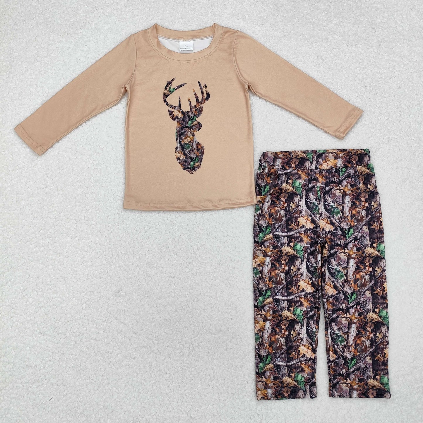 RTS NO MOQ(In Stock) Branch leaf camouflage deer brown long sleeve pants suit