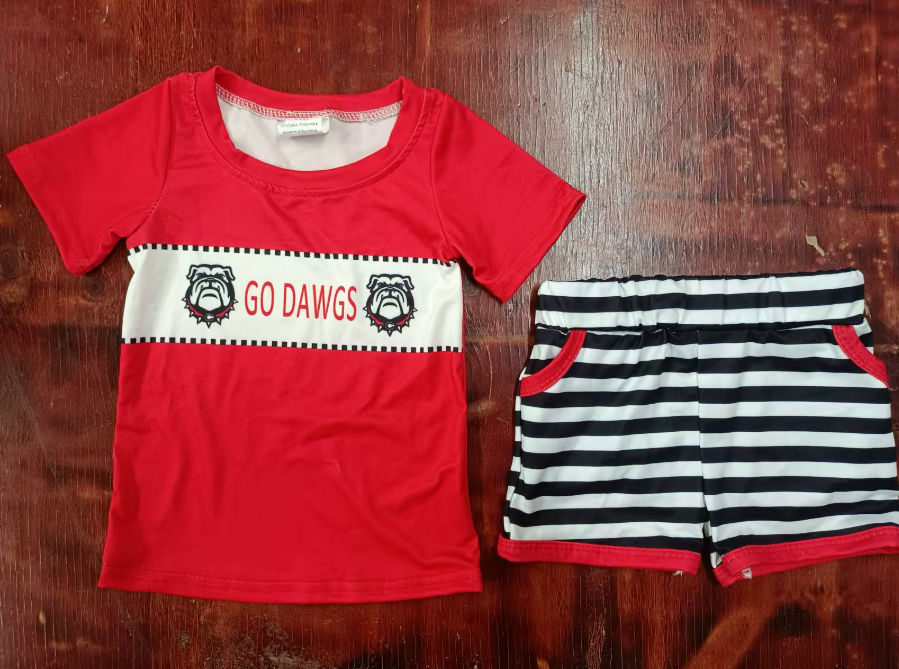Custom moq 3 eta 6-7weeks Printed Animal Red Short Sleeve-Black and White Striped Shorts Set