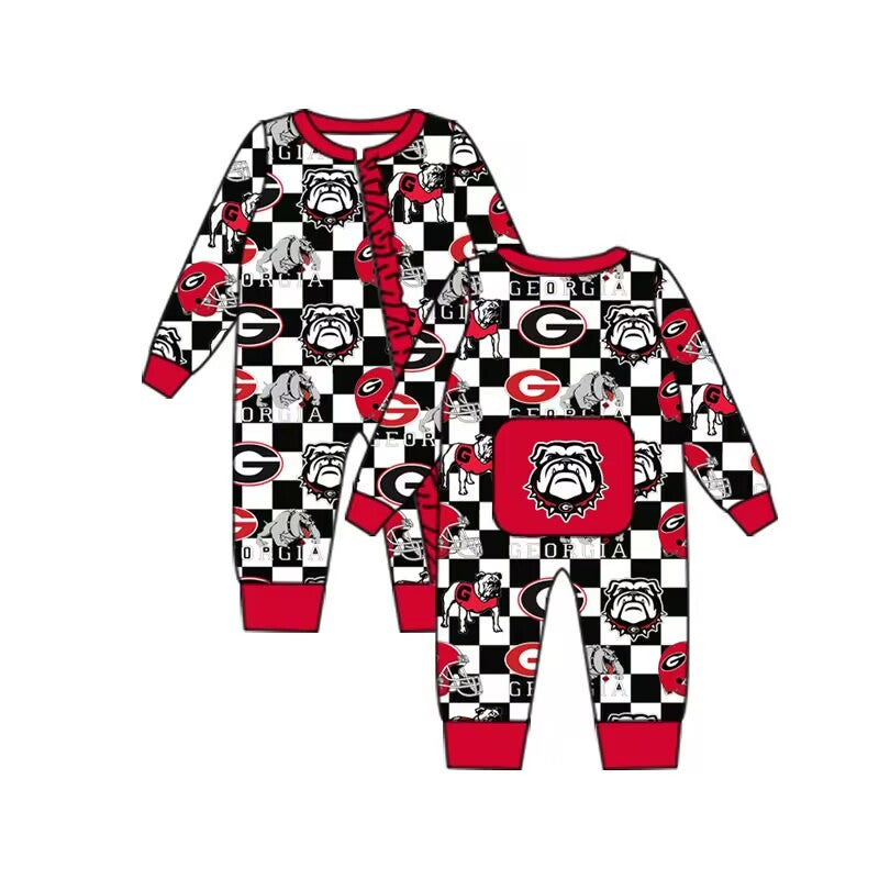 Custom moq 5 eta 6-8weeks baby girls clothes team G brick red long sleeve girls romper