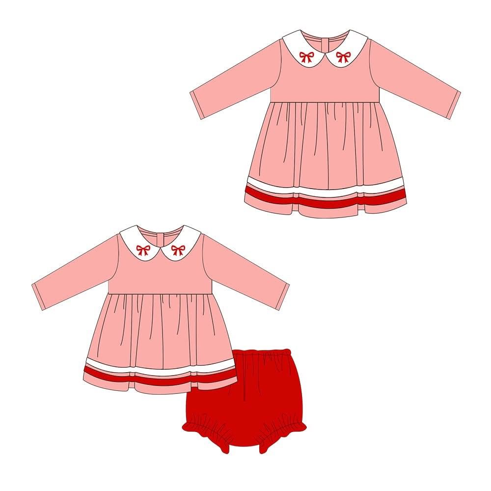 Custom moq 8 mix size eta 6-8weeks baby girl clothes bow red long sleeve briefs sets and dress -25.9.11