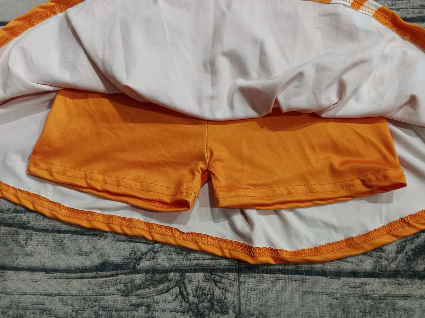 custom moq 5 eta 4-6weeks summer team baby girls clothes orange sleeveless shorts set