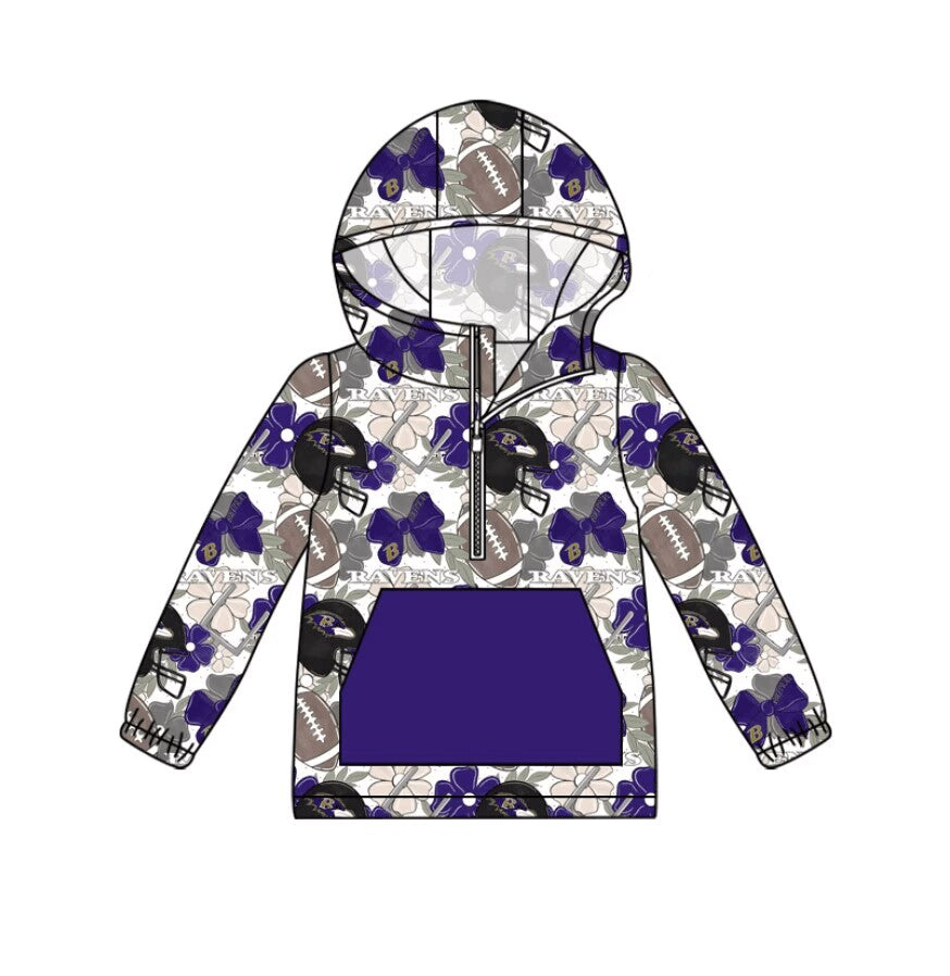 Custom moq 3 eta 6-7weeks team baby boys clothes purple hooded long sleeve top