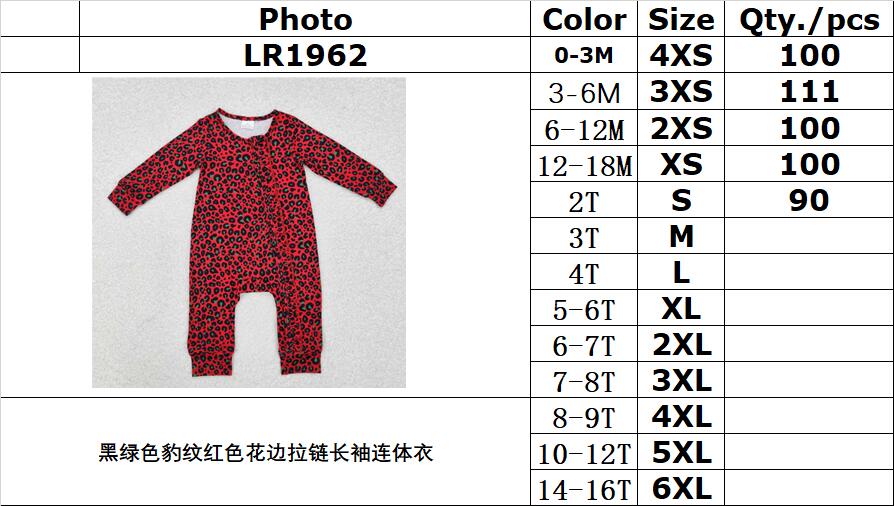 RTS NO MOQ ETA 5/7days arrived LR1962 Black and Green Leopard Red Lace Zipper Long Sleeve Bodysuit