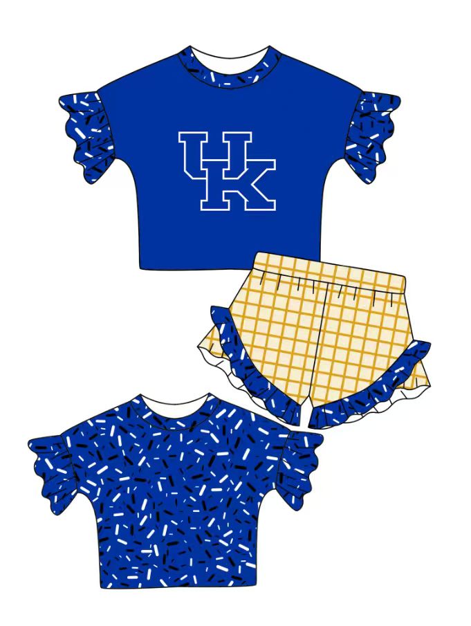 Custom moq 5 mix size milk silk summer teams baby girl clothes blue short sleeve shorts sets