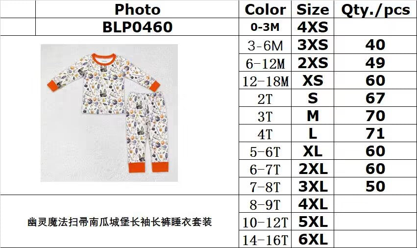 rts no moq BLP0460 Ghost Magic Broom Pumpkin Dream Long Sleeve Long Pants Pajama Set