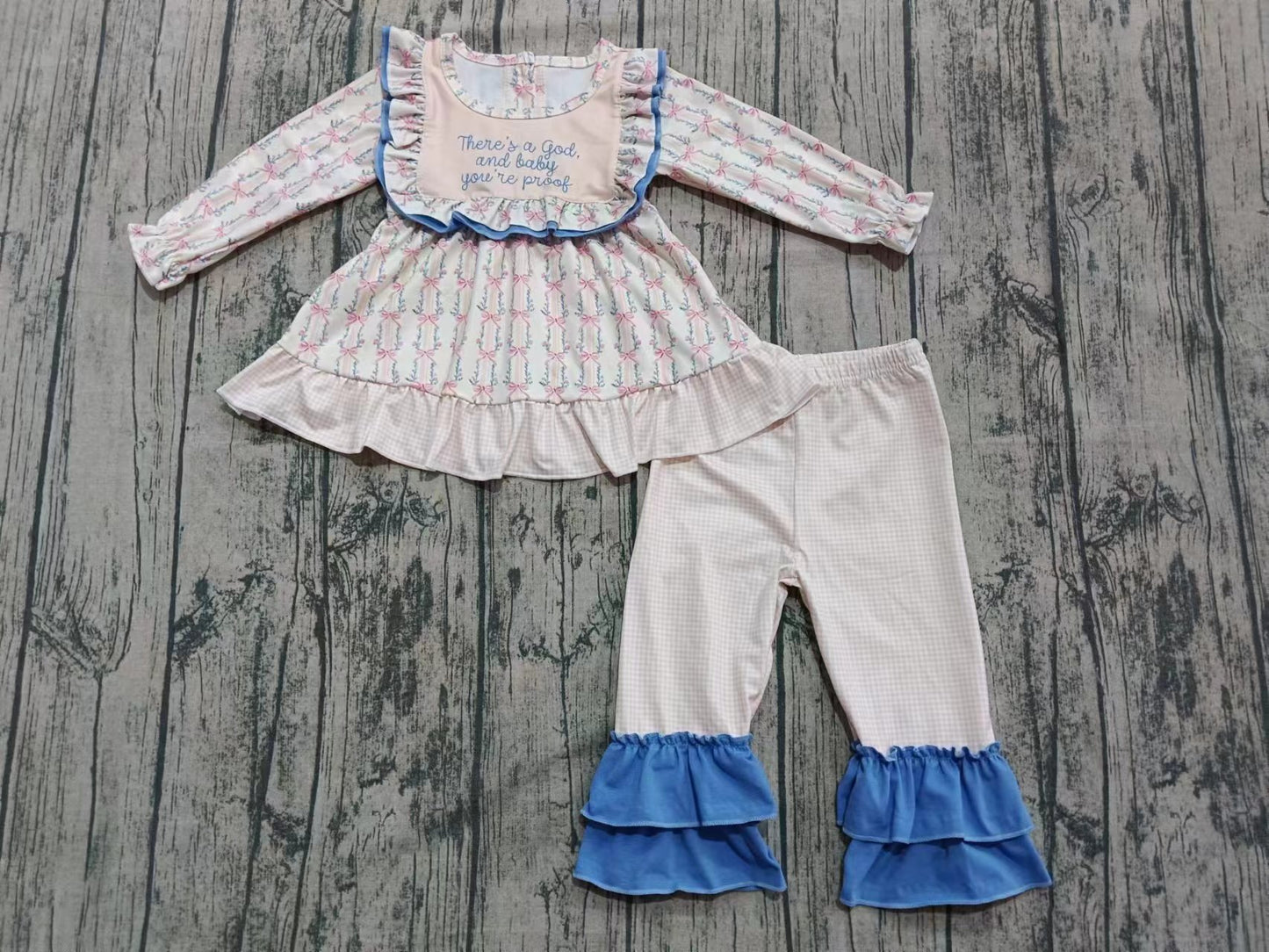 Custom moq 3 eta 6-7weeks baby girl clothes bow long-sleeved top and pants set-25.8.26