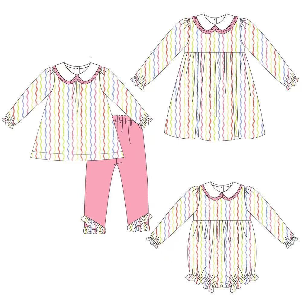 Custom moq 5 each style eta 6-7weeks baby girl clothes long sleeve pants sets and romper and dress -25.8.9
