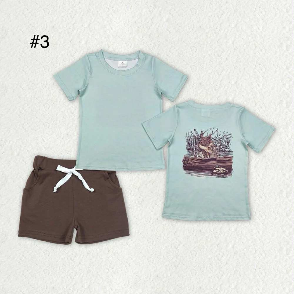 RTS NO MOQ Sibling baby boy clothes duck hunting summer boys sets