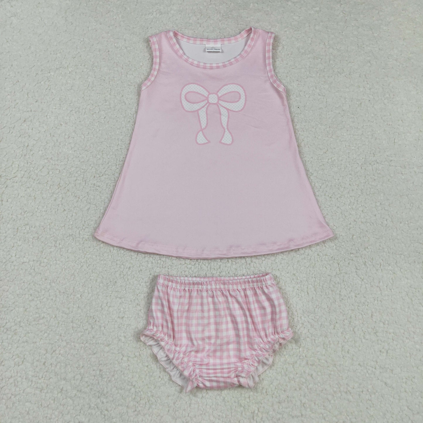 RTS NO MOQ(In Stock) GBO0469 Plaid Bow Pattern Pink Sleeveless Briefs Set